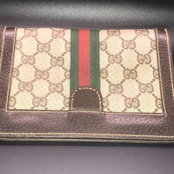 Gucci Web Vintage Brown Monogram PVC Canvas Leather Clutch / Cosmetic - Picture 3 of 16